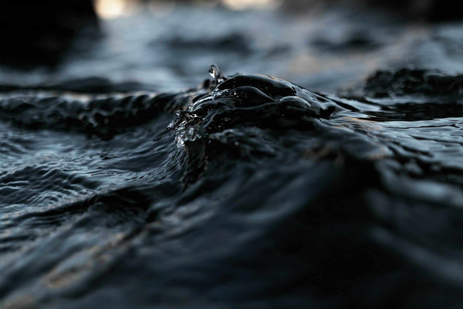 Close-up of dark, still black water